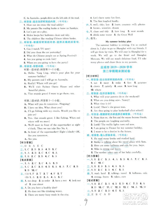 东南大学出版社2021年ENBO小天才期末复习与13市试卷优选英语六年级下册江苏版答案