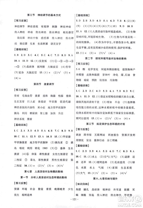 新疆文化出版社2021课时掌控七年级生物下册人教版答案 新疆文化出版社2021课时掌控七年级生物下册人教版答案