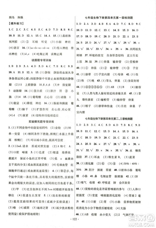 新疆文化出版社2021课时掌控七年级生物下册人教版答案 新疆文化出版社2021课时掌控七年级生物下册人教版答案