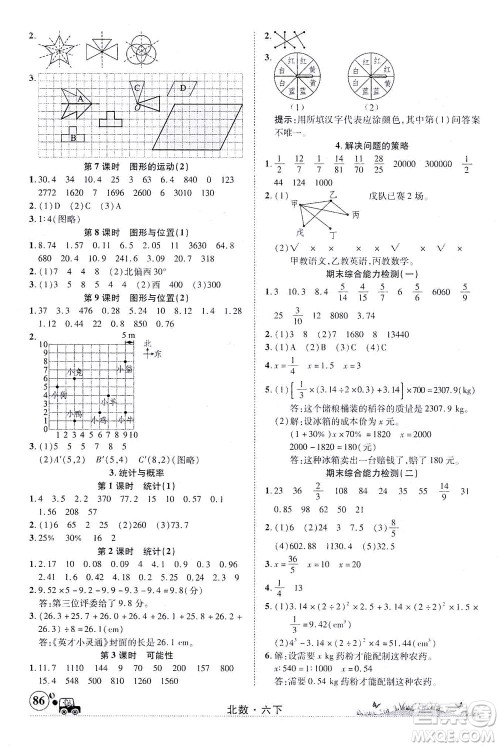 新疆青少年出版社2021英才小灵通北数六年级下册答案