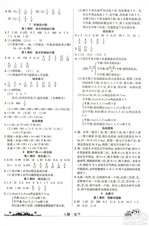 新疆青少年出版社2021英才小灵通人数五年级下册答案