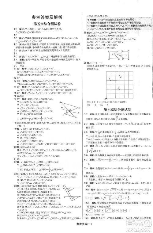 北京教育出版社2021年1+1轻巧夺冠优化训练七年级下册数学人教版参考答案