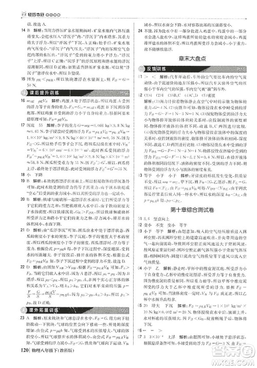 北京教育出版社2021年1+1轻巧夺冠优化训练八年级下册物理教科版参考答案