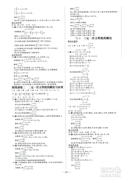 新世纪出版社2021练案课时作业本数学七年级下册人教版答案 新世纪出版社2021练案课时作业本数学七年级下册人教版答案