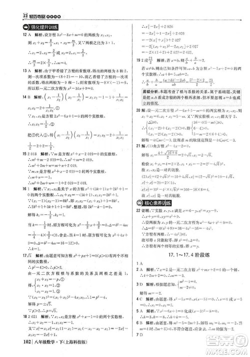 北京教育出版社2021年1+1轻巧夺冠优化训练八年级下册数学上海科技版参考答案