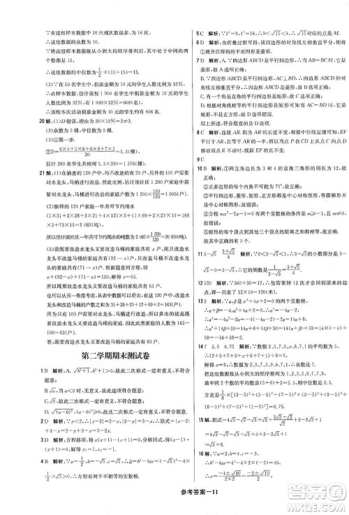 北京教育出版社2021年1+1轻巧夺冠优化训练八年级下册数学上海科技版参考答案