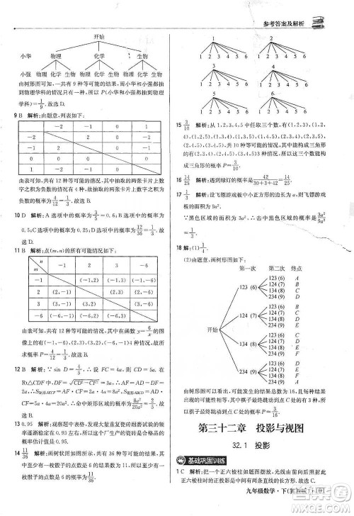 北京教育出版社2021年1+1轻巧夺冠优化训练九年级下册数学冀教版参考答案