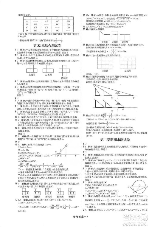 北京教育出版社2021年1+1轻巧夺冠优化训练九年级下册数学冀教版参考答案