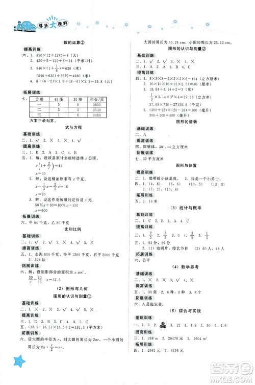 湖南教育出版社2021学法大视野六年级数学下册人教版答案