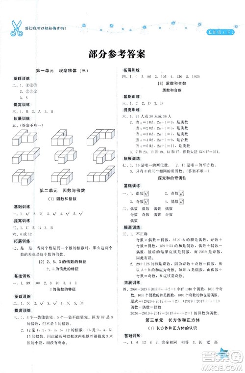 湖南教育出版社2021学法大视野五年级数学下册人教版答案