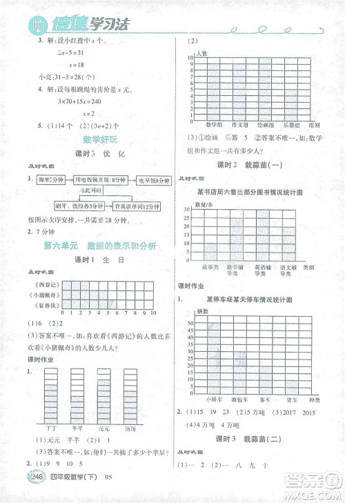 开明出版社2021倍速学习法四年级数学下册北师大版参考答案