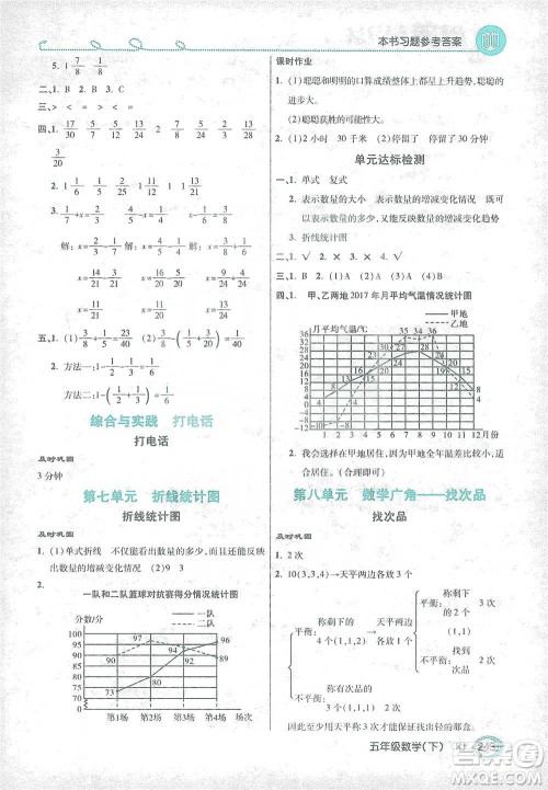 开明出版社2021倍速学习法五年级数学下册人教版参考答案