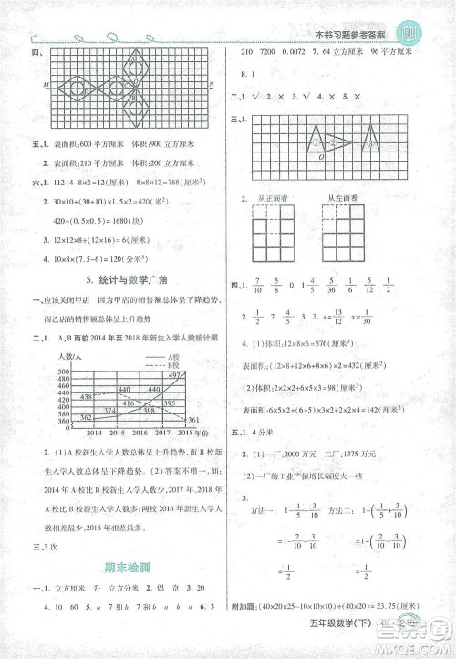 开明出版社2021倍速学习法五年级数学下册人教版参考答案