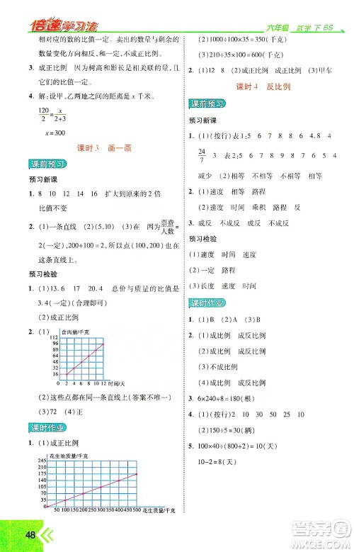 开明出版社2021倍速学习法六年级数学下册北师大版参考答案