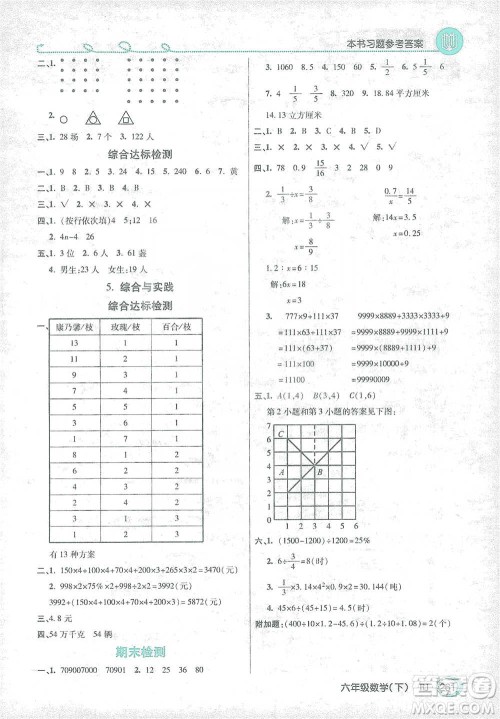 开明出版社2021倍速学习法六年级数学下册人教版参考答案 开明出版社2021倍速学习法六年级数学下册人教版参考答案