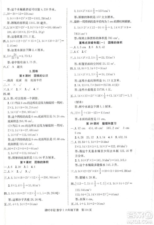 新疆人民出版总社2021课时夺冠数学六年级下册R人教版答案 新疆人民出版总社2021课时夺冠数学六年级下册R人教版答案