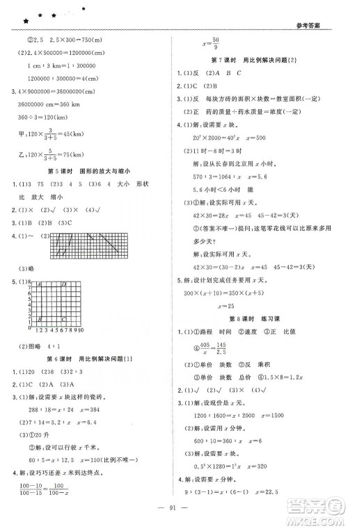 北京教育出版社2021年1+1轻巧夺冠优化训练六年级下册数学人教版参考答案