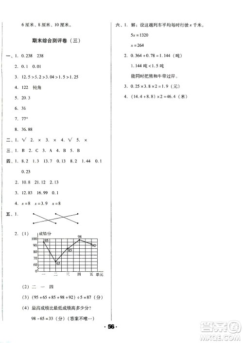 北方妇女儿童出版社2021全程考评一卷通数学四年级下册BS北师版答案