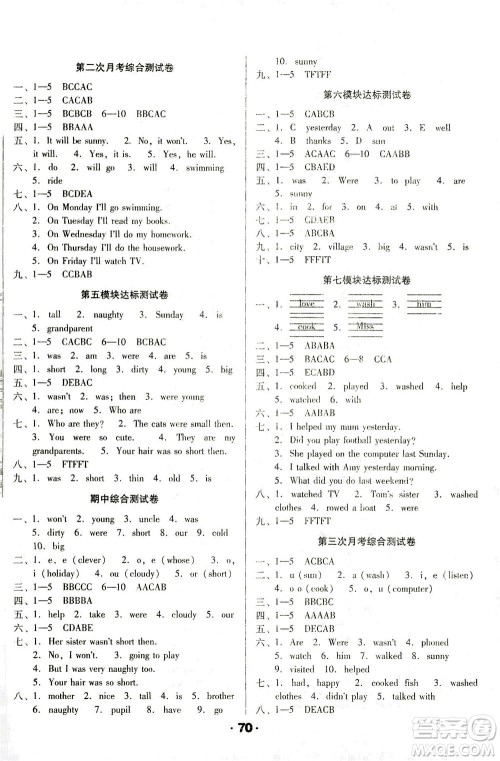 北方妇女儿童出版社2021全程考评一卷通英语三年级起点四年级下册WY外研版答案