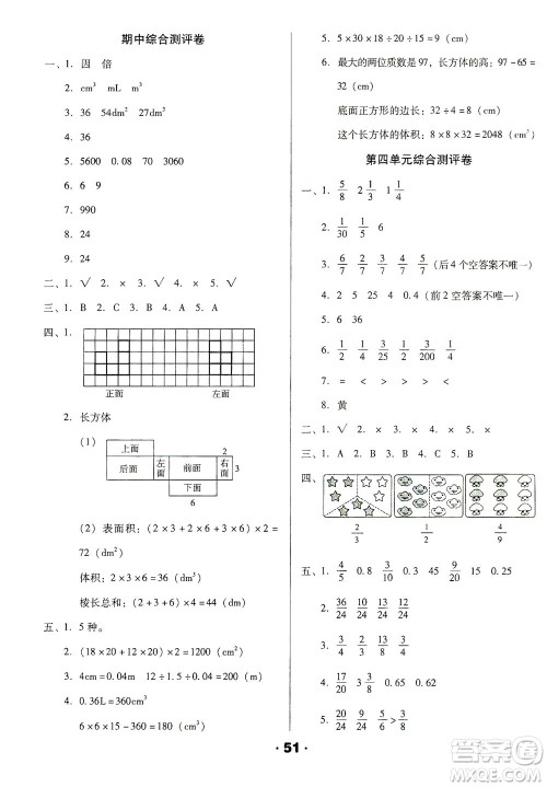 北方妇女儿童出版社2021全程考评一卷通数学五年级下册RJ人教版答案 北方妇女儿童出版社2021全程考评一卷通数学五年级下册RJ人教版答案