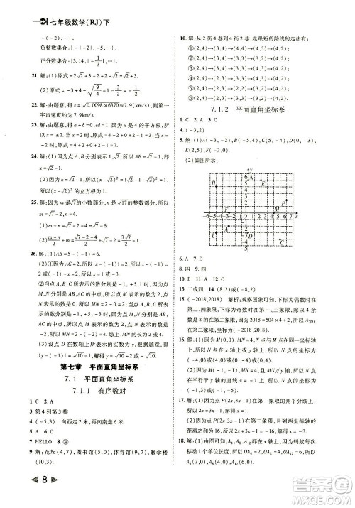 北方妇女儿童出版社2021胜券在握打好基础作业本七年级数学下册RJ人教版答案