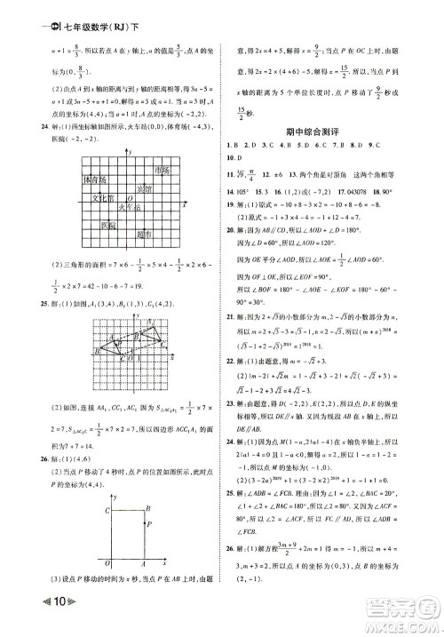 北方妇女儿童出版社2021胜券在握打好基础作业本七年级数学下册RJ人教版答案