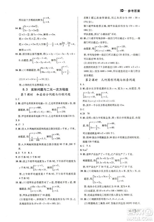 北方妇女儿童出版社2021胜券在握打好基础作业本七年级数学下册RJ人教版答案