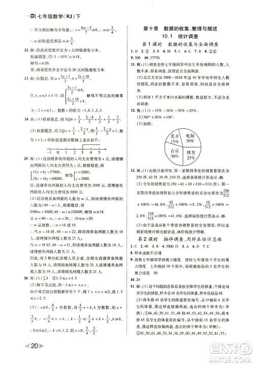 北方妇女儿童出版社2021胜券在握打好基础作业本七年级数学下册RJ人教版答案