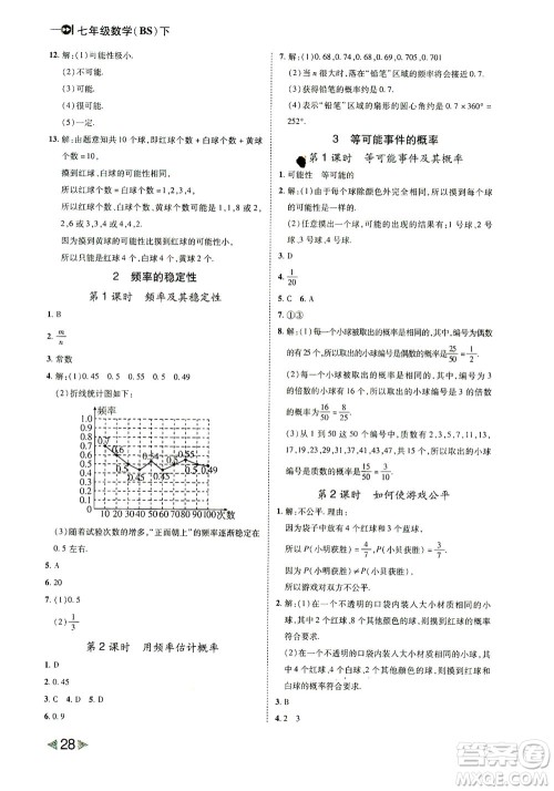北方妇女儿童出版社2021胜券在握打好基础作业本七年级数学下册BS北师大版答案 北方妇女儿童出版社2021胜券在握打好基础作业本七年级数学下册BS北师大版答案