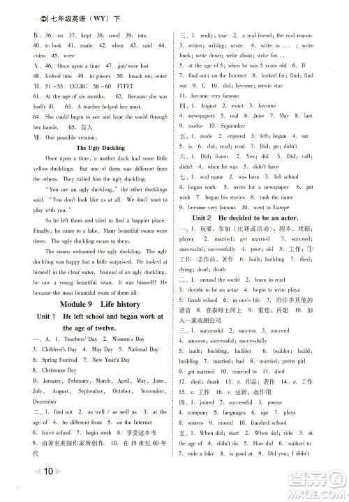 北方妇女儿童出版社2021胜券在握打好基础作业本七年级英语下册WY外研版答案 北方妇女儿童出版社2021胜券在握打好基础作业本七年级英语下册WY外研版答案