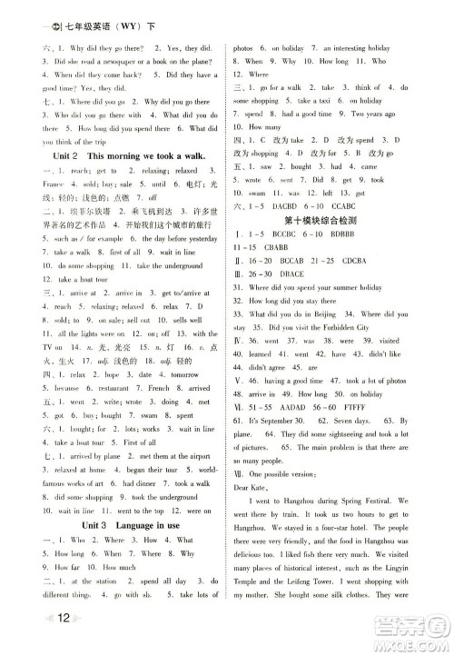 北方妇女儿童出版社2021胜券在握打好基础作业本七年级英语下册WY外研版答案 北方妇女儿童出版社2021胜券在握打好基础作业本七年级英语下册WY外研版答案