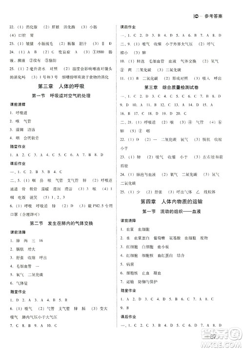 吉林教育出版社2021胜券在握打好基础作业本七年级生物下册RJ人教版答案