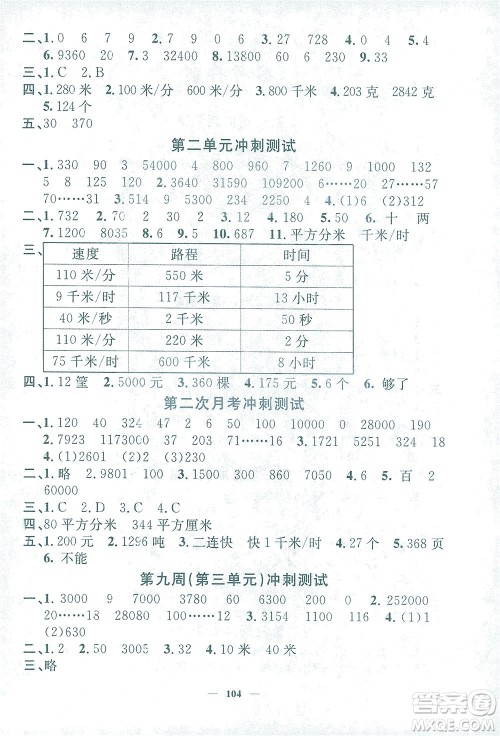 上海大学出版社2021过关冲刺100分数学三年级下册上海专版答案