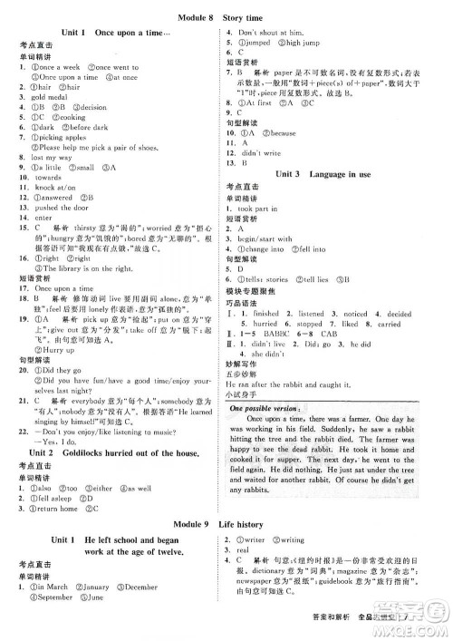 开明出版社2021全品大讲堂七年级下册初中英语外研版参考答案