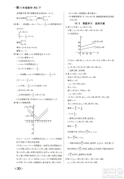 北方妇女儿童出版社2021胜券在握打好基础作业本八年级数学下册RJ人教版答案