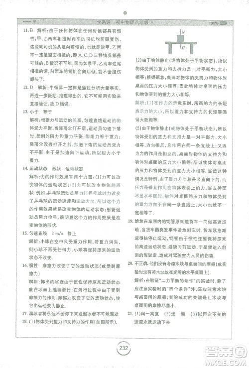 安徽人民出版社2021全易通初中物理八年级下册苏科版参考答案 安徽人民出版社2021全易通初中物理八年级下册苏科版参考答案