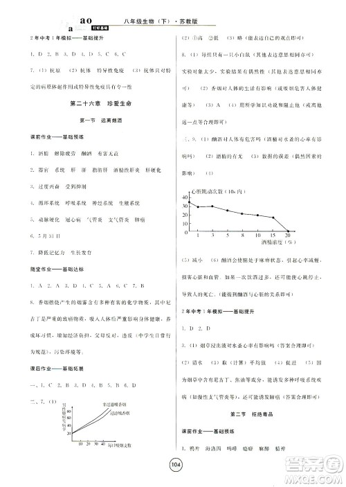 吉林教育出版社2021胜券在握打好基础作业本八年级生物下册SJ苏教版答案