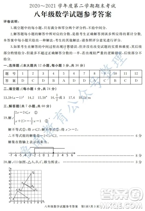 滕州市2020-2021学年第二学期八年级期末考试数学答案 滕州市2020-2021学年第二学期八年级期末考试数学答案