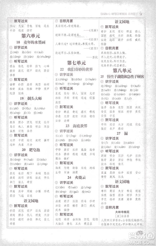 新疆青少年出版社2021教材1+1全解精练三年级下册语文人教版参考答案