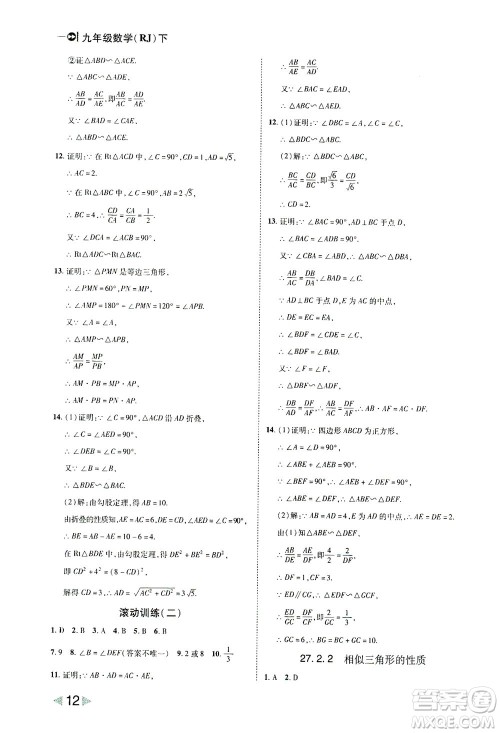 北方妇女儿童出版社2021胜券在握打好基础作业本九年级数学下册RJ人教版答案