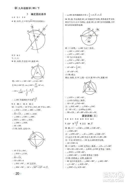 北方妇女儿童出版社2021胜券在握打好基础作业本九年级数学下册BS北师大版答案