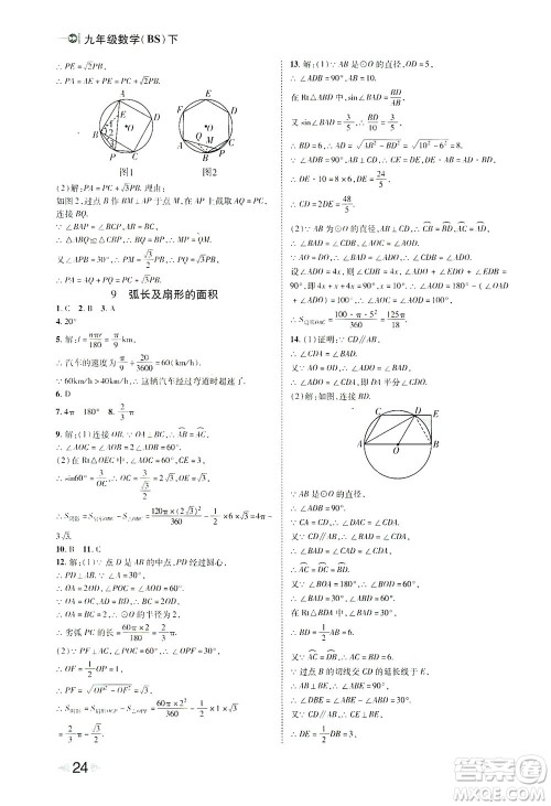 北方妇女儿童出版社2021胜券在握打好基础作业本九年级数学下册BS北师大版答案