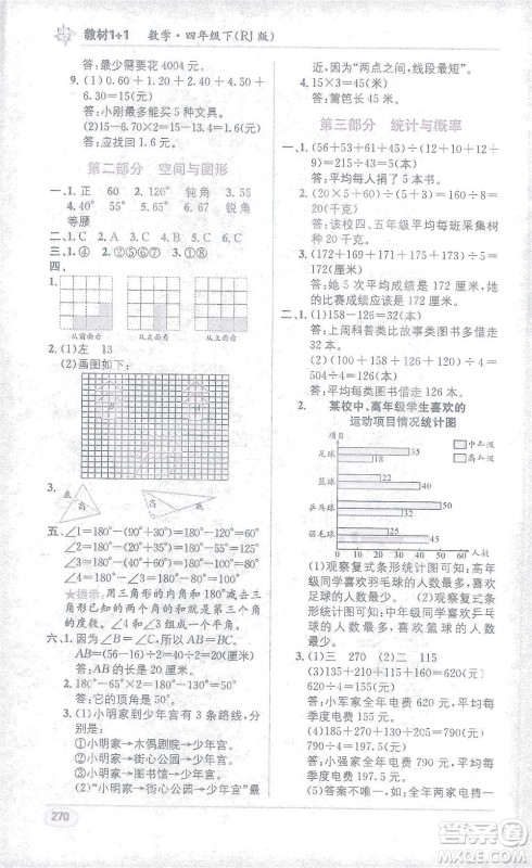 新疆青少年出版社2021教材1+1全解精练四年级下册数学人教版参考答案 新疆青少年出版社2021教材1+1全解精练四年级下册数学人教版参考答案