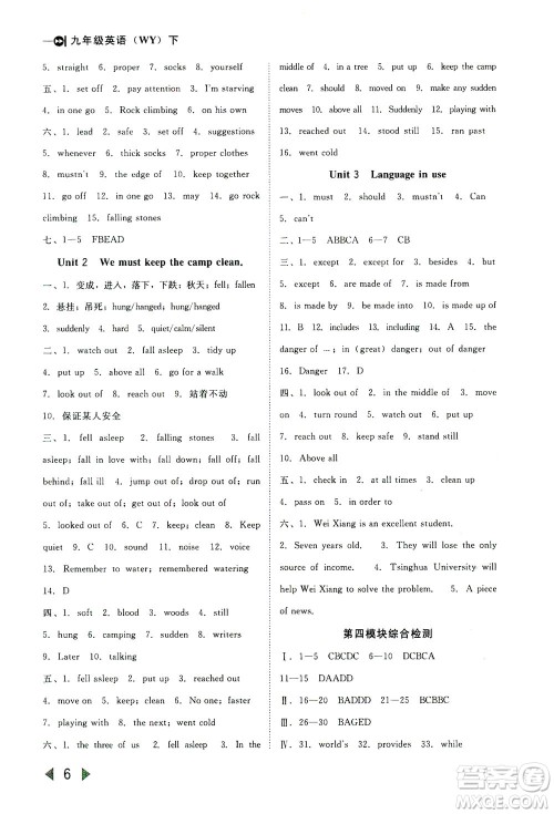 北方妇女儿童出版社2021胜券在握打好基础作业本九年级英语下册WY外研版答案