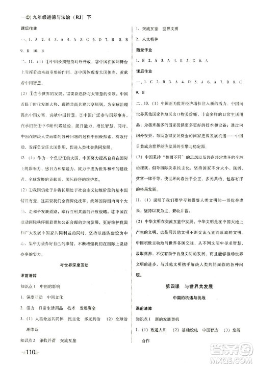 北方妇女儿童出版社2021胜券在握打好基础作业本九年级道德与法治下册RJ部编版答案 北方妇女儿童出版社2021胜券在握打好基础作业本九年级道德与法治下册RJ部编版答案