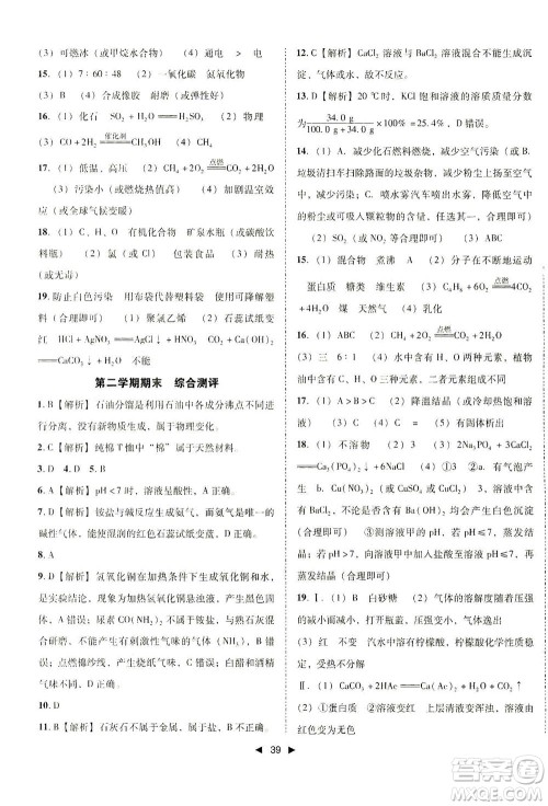 北方妇女儿童出版社2021胜券在握打好基础作业本九年级化学下册HJ沪教版答案