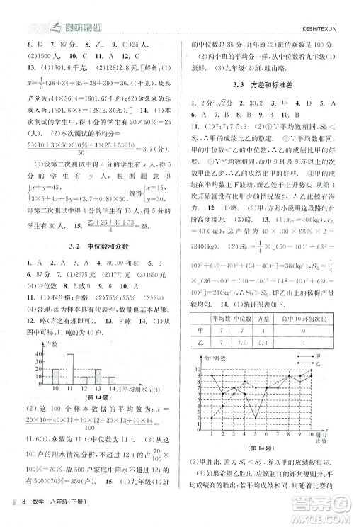 浙江人民出版社2021课时特训八年级数学下册浙教版答案