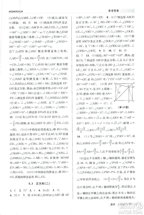 浙江人民出版社2021课时特训八年级数学下册浙教版答案