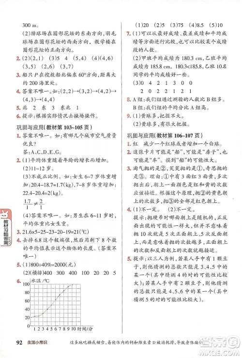 辽宁教育出版社2021小学教材搭档六年级下册数学北师版参考答案