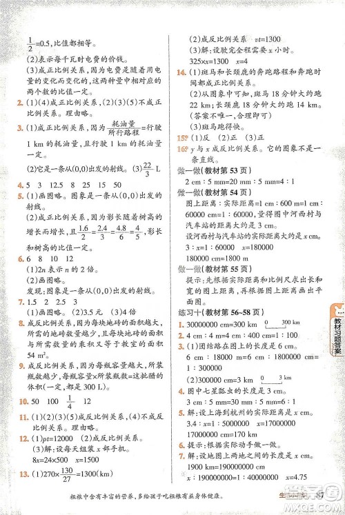 辽宁教育出版社2021小学教材搭档六年级下册数学人教版参考答案